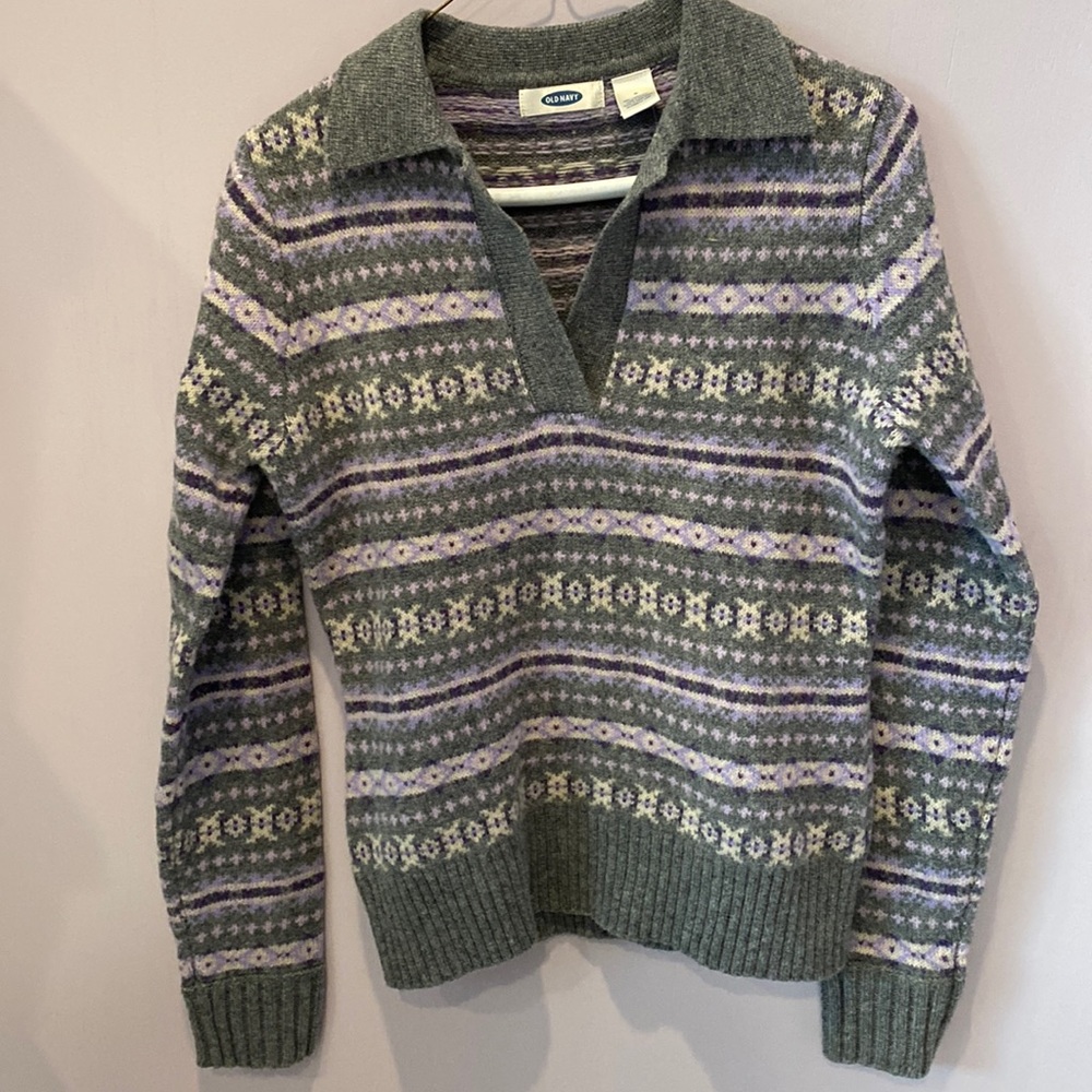 Fair Isle lambswool collared sweater. Size S. Brand new by Old Navy